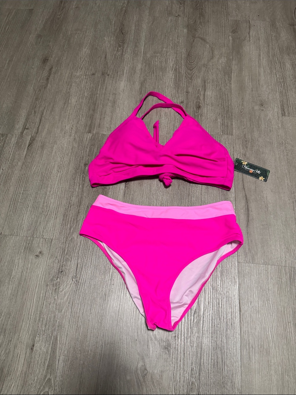 High-Waist Two-Piece Bikini in Neon Pink